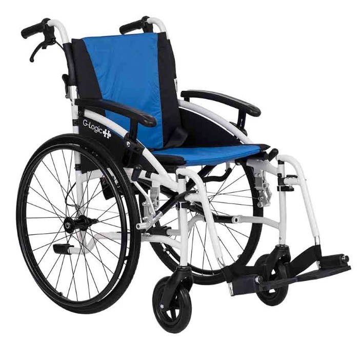 Excel G-Logic Lightweight Self Propelled Wheelchair 20'' White Frame and Blue Upholstery